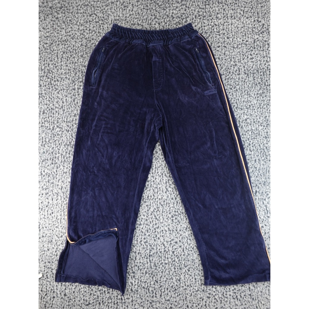 FUBU Track Pants Mens Medium Navy Blue‎ Velour Wide Leg Ankle Zip Streetwear
